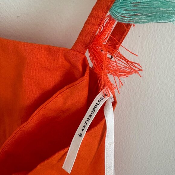 Anthropologie Sleeveless Fringe Tank Square Neck Mini Dress Orange NWT Sz S - Picture 8 of 9